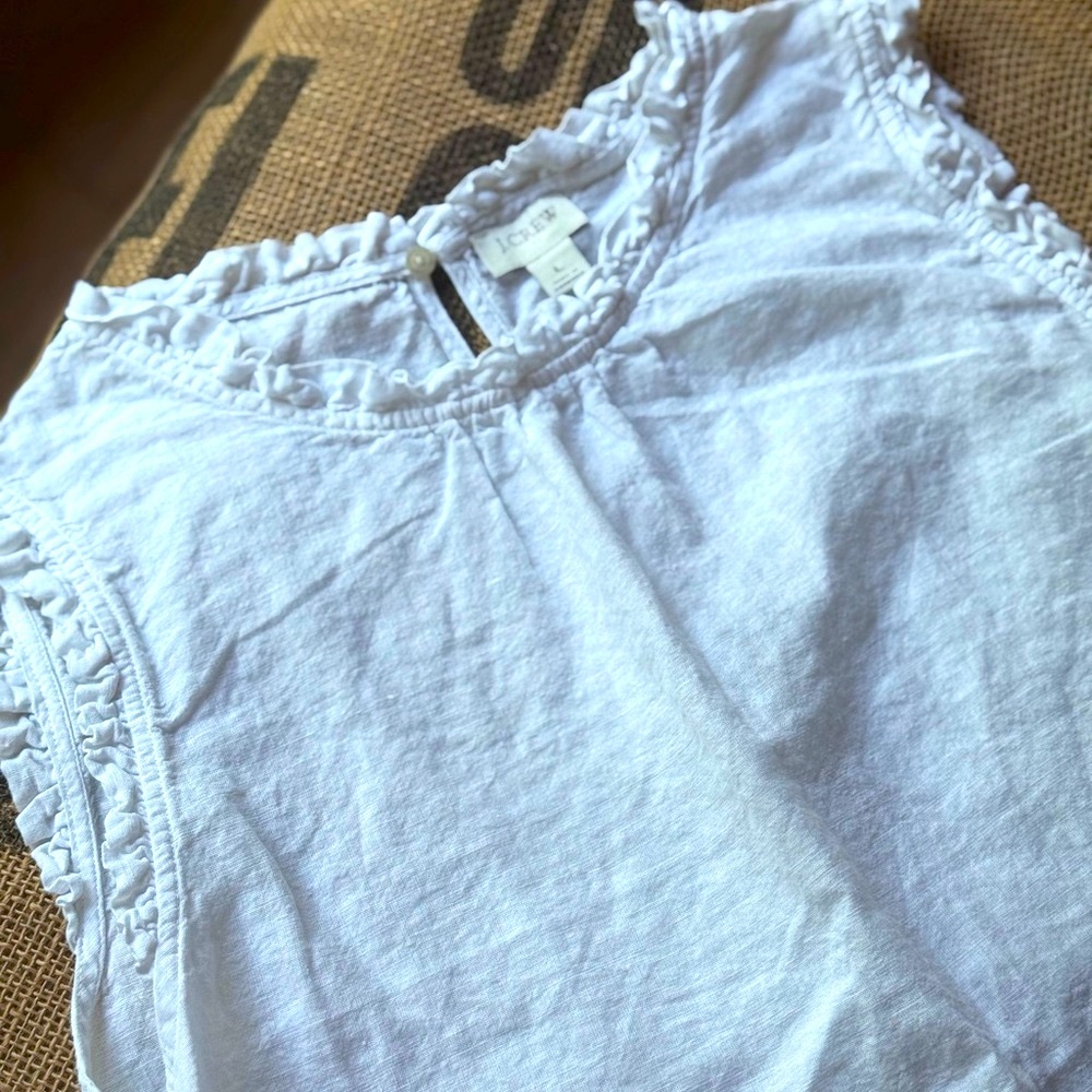 J. Crew White Ruffle Trim Sleeveless Blouse